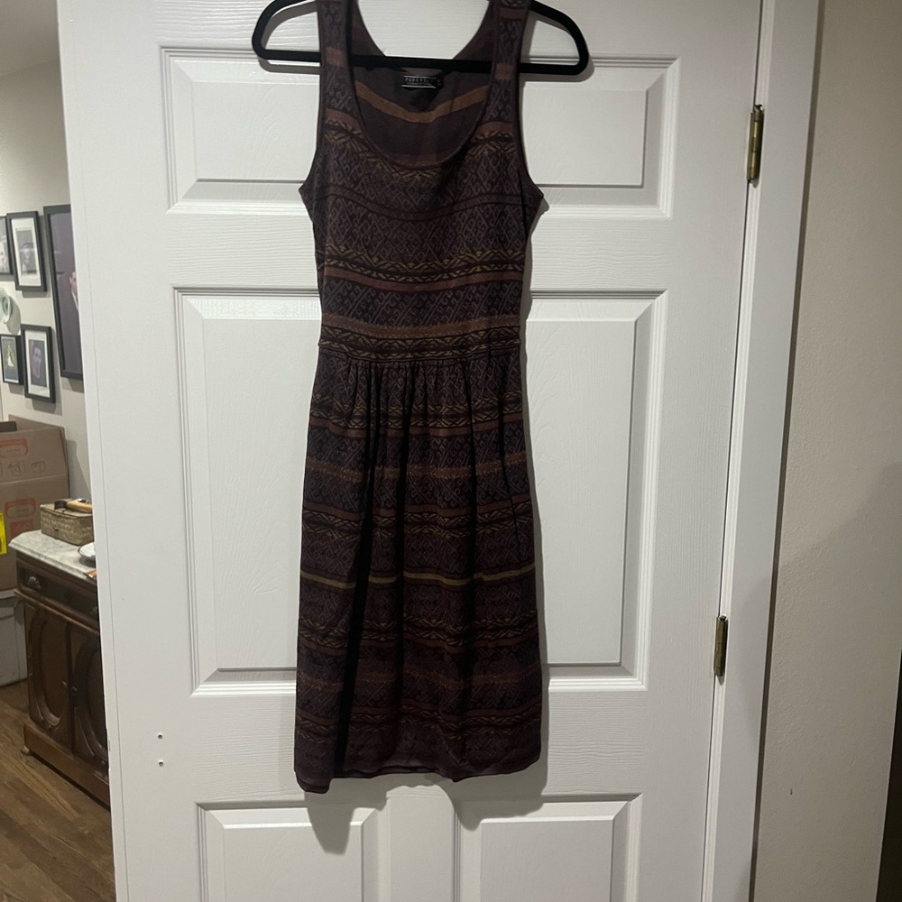 Peruvian Connection Sleeveless Midi Dress - Black and Brown Pattern.